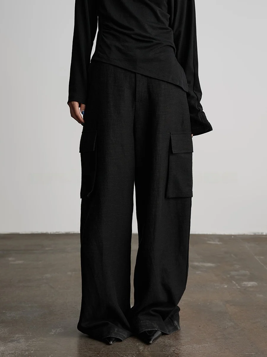 

Классические широкие брюки Ordinarytimes из хлопка и льна с дизайнерскими карманами для женщин, весна-лето, для работы и повседневной носки