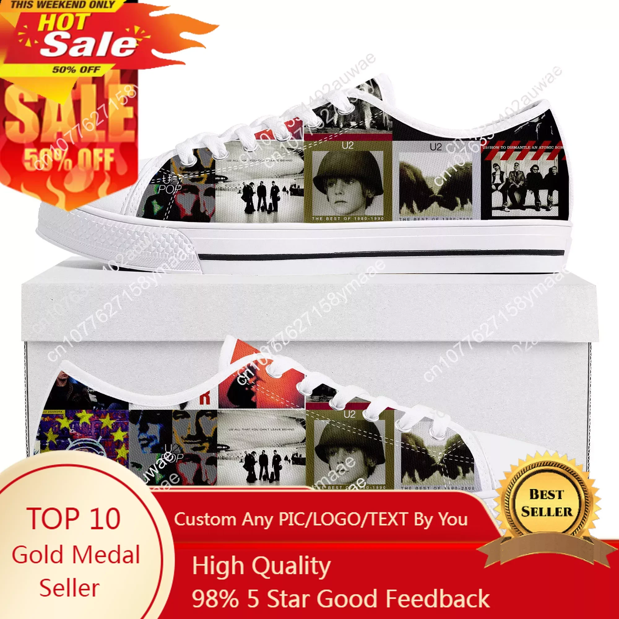 

U2 Rock Band Fashion punk Low Top High Quality Sneakers Mens Women Teenager Canvas Sneaker Casual Couple Shoes Custom Shoes