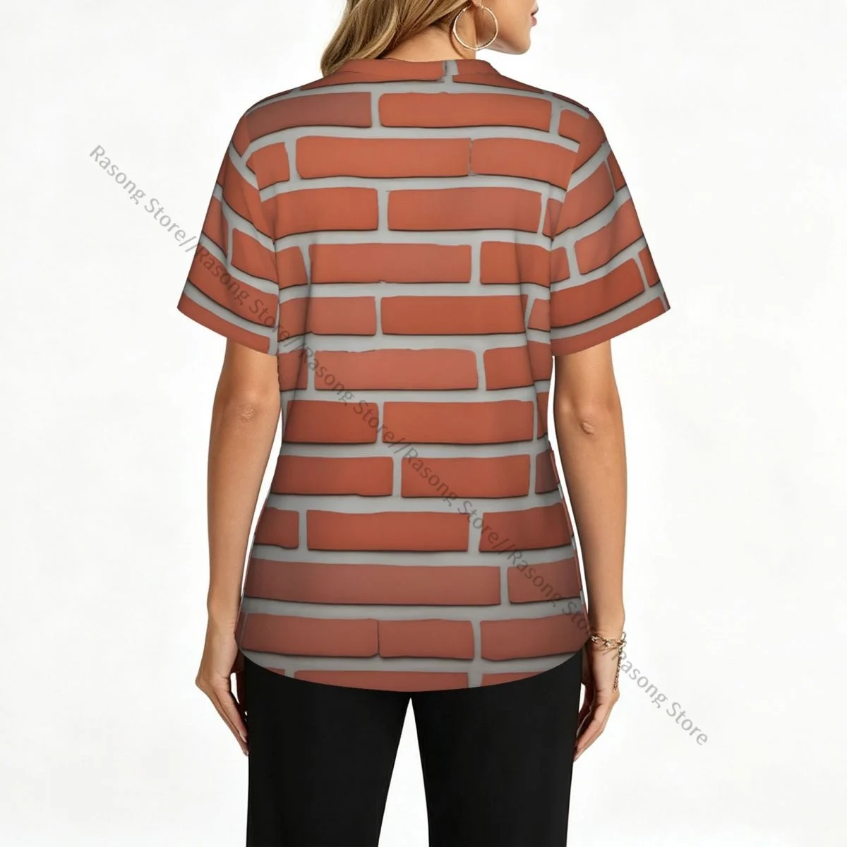 Women's Medical Scrub Top V Neck Short Sleeve Brick Wall Stretch Nursing Uniform for Hospital Clinic