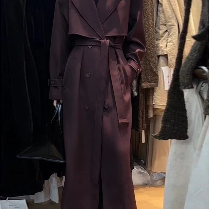 

Double-breasted long trench coat with LACES for women