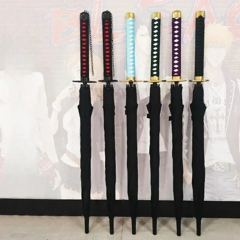 Kurosaki Ichigo Katana Umbrella Long UV Blocking Black Parasol Anime Bleach Aizen Japanese Katana Samurai Sword Umbrella Parasol