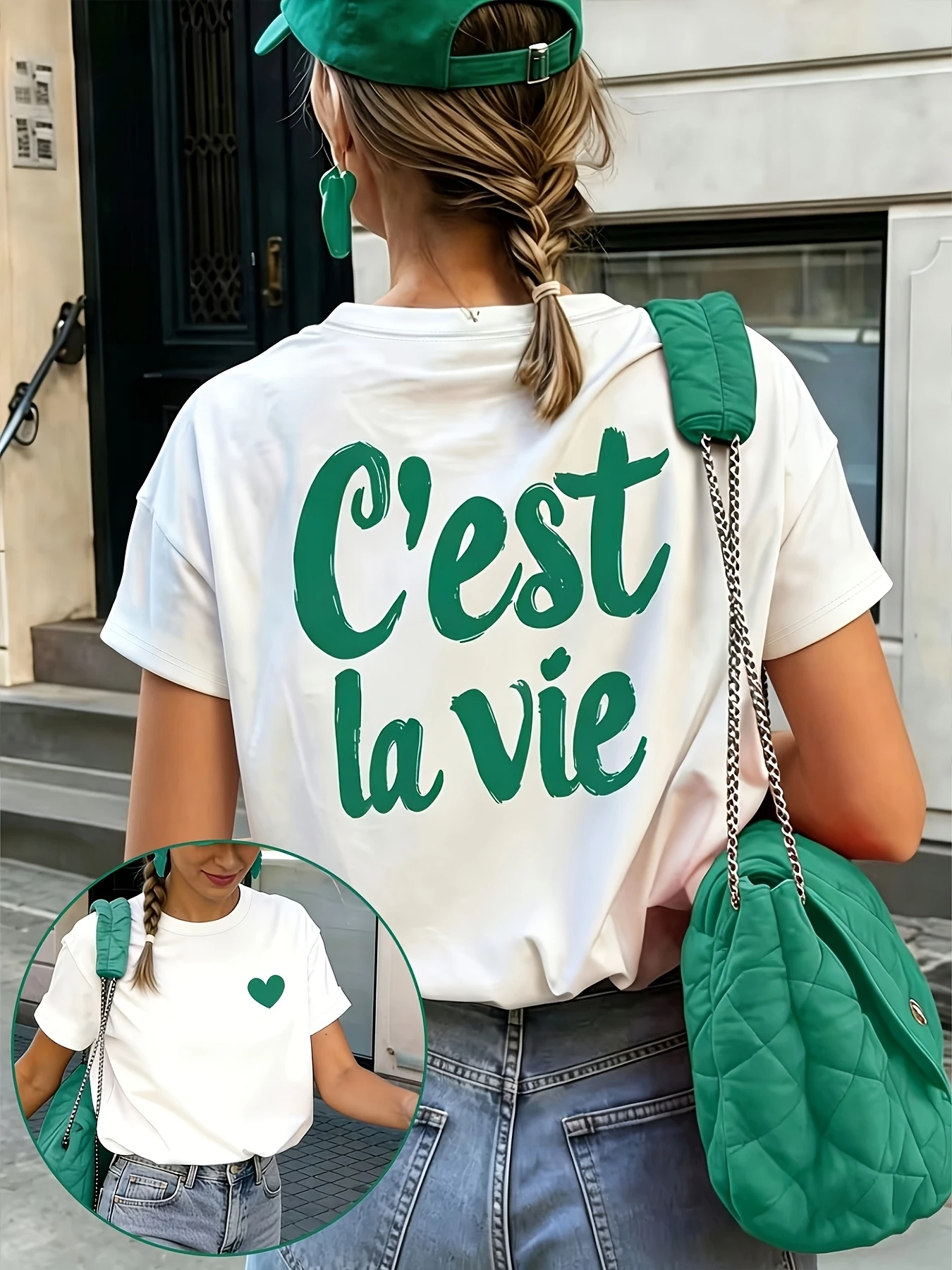 Delicate Direction Women'S Fashion Short Sleeve T-Shirt, Front and Back Print Round Neck Top