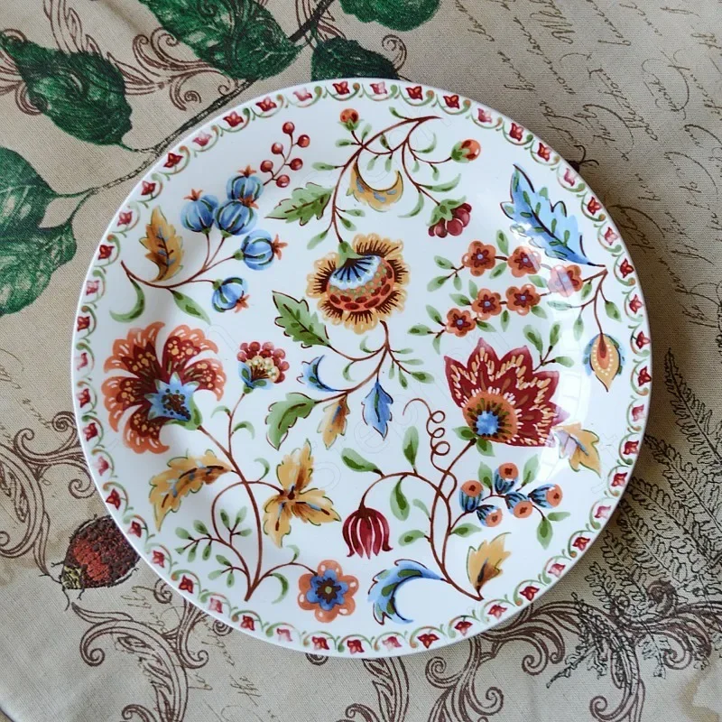 Painted Floral Decorative Plates and Bowls American Pastoral Underglaze Decal Craft Ceramic Plate Soup Bowl Cake Dessert Plate