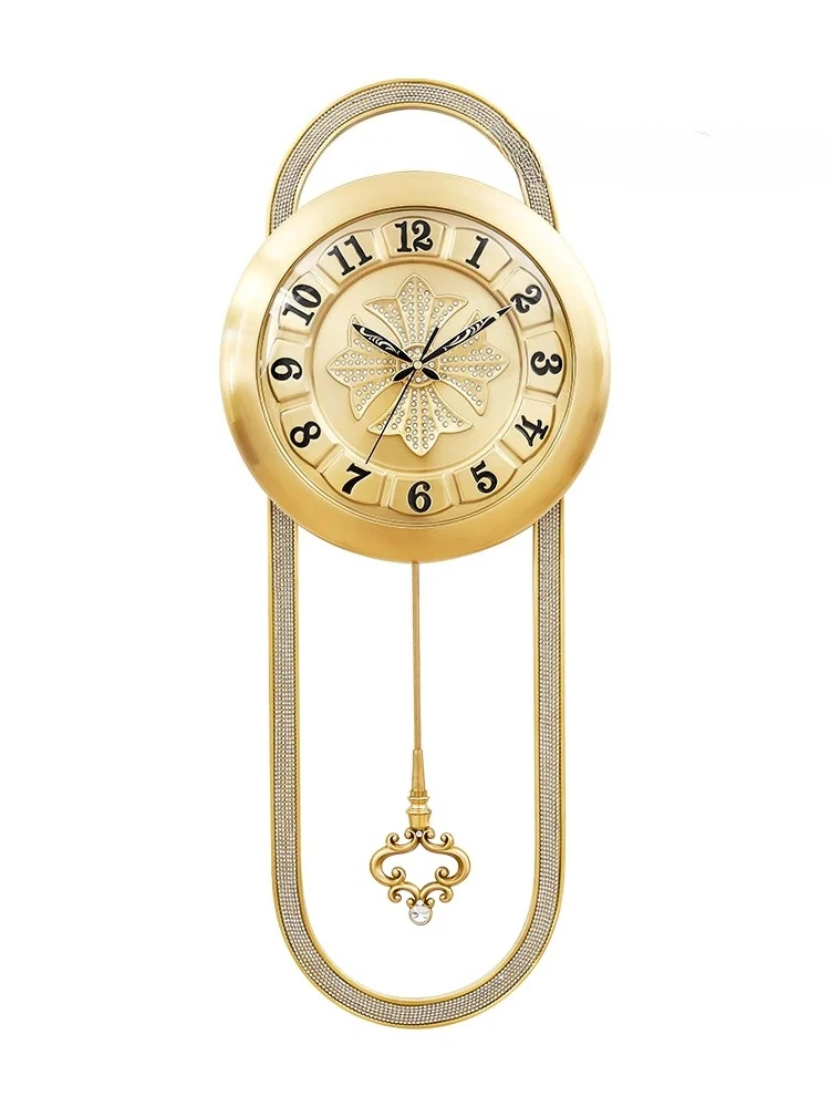 

European-Style Pure Light Luxury Brass Swing Clock Wall Clock New Chinese Pocket Watch Fashion Decorative Clock Wall Hanging