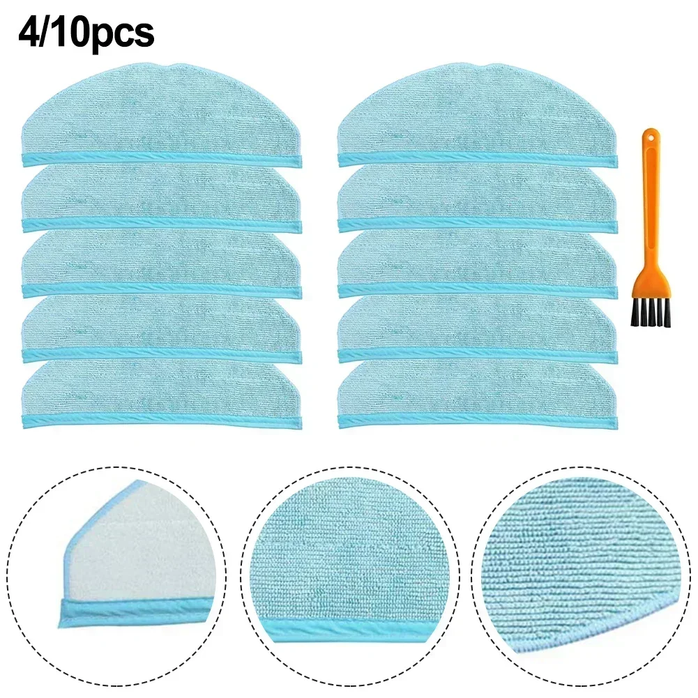 4/10pcs Mop Pad+1pc Cleaning Brush For Cecotec Conga 8090 Ultra / 9090 AI Robot Vacuum Cleaner Replacement Accessories