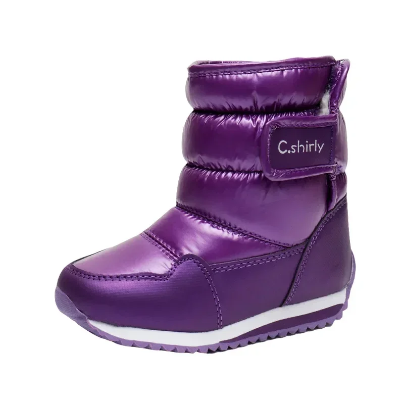 Botas de nieve cálidas y gruesas para niños y niñas, zapatos de algodón PU, Color sólido, impermeables, antideslizantes, a la moda, para exteriores, invierno, 2024