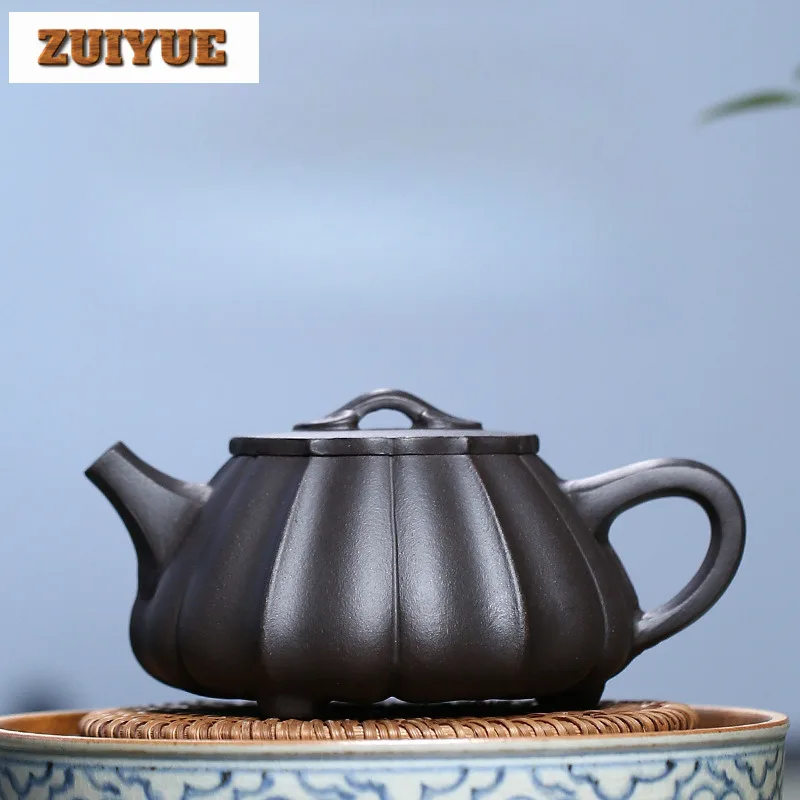 

270ml Elegant Yixing Purple Clay Teapots Handmade Stone Scoop Pot Raw Ore Purple Mud Kettle With Strainer Chinese Zisha Tea Set