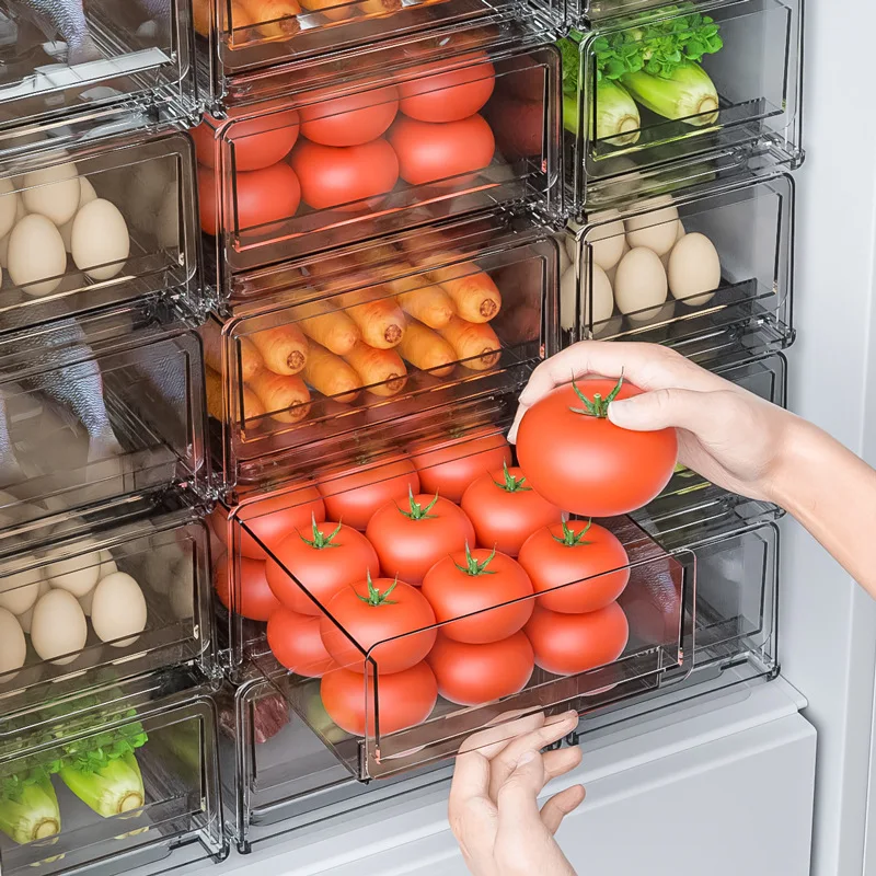 Drawer Type Refrigerator Storage Box Stackable Fridge Organizer Bin Food Fruit And Vegetable Fresh-keeping Box Kitchen Organizer