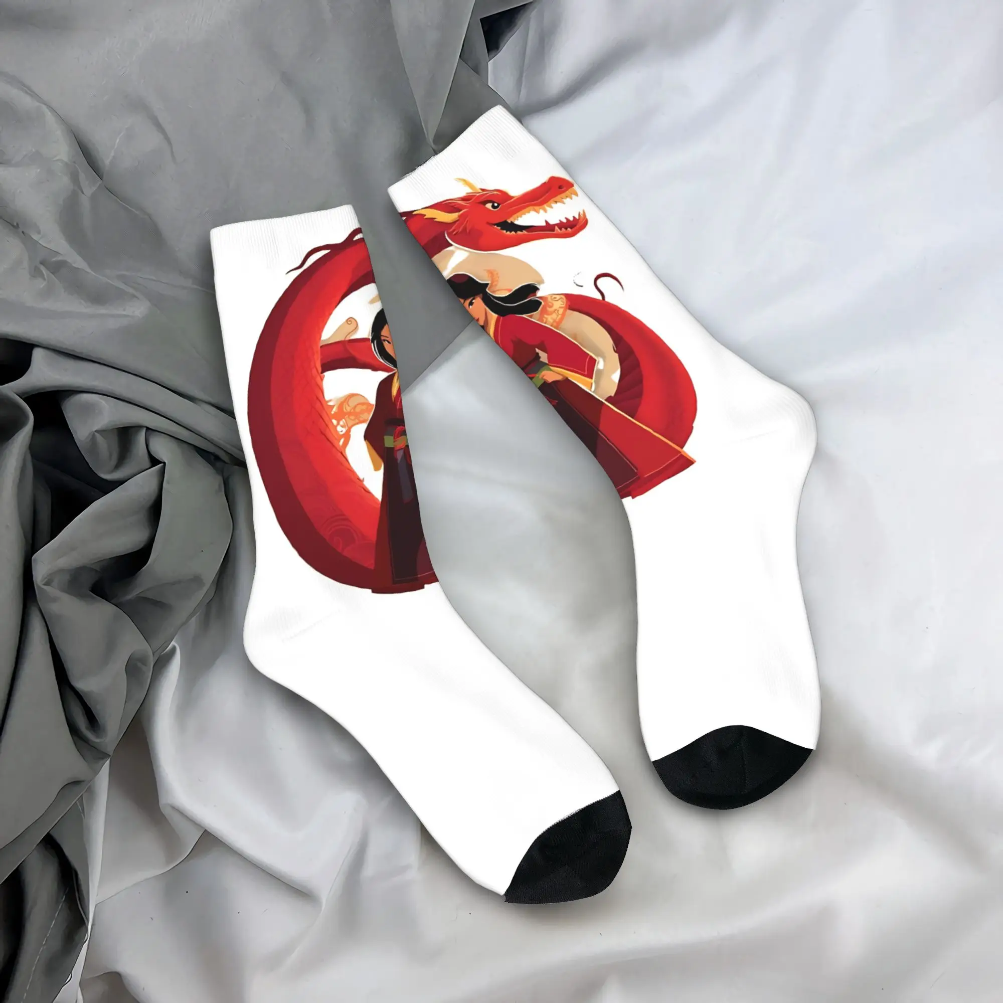 

Men Socks Mulan And The Dragon Mulan Stockings Non Slip Soft Breathable Socks Spring Vintage Design Outdoor Socks