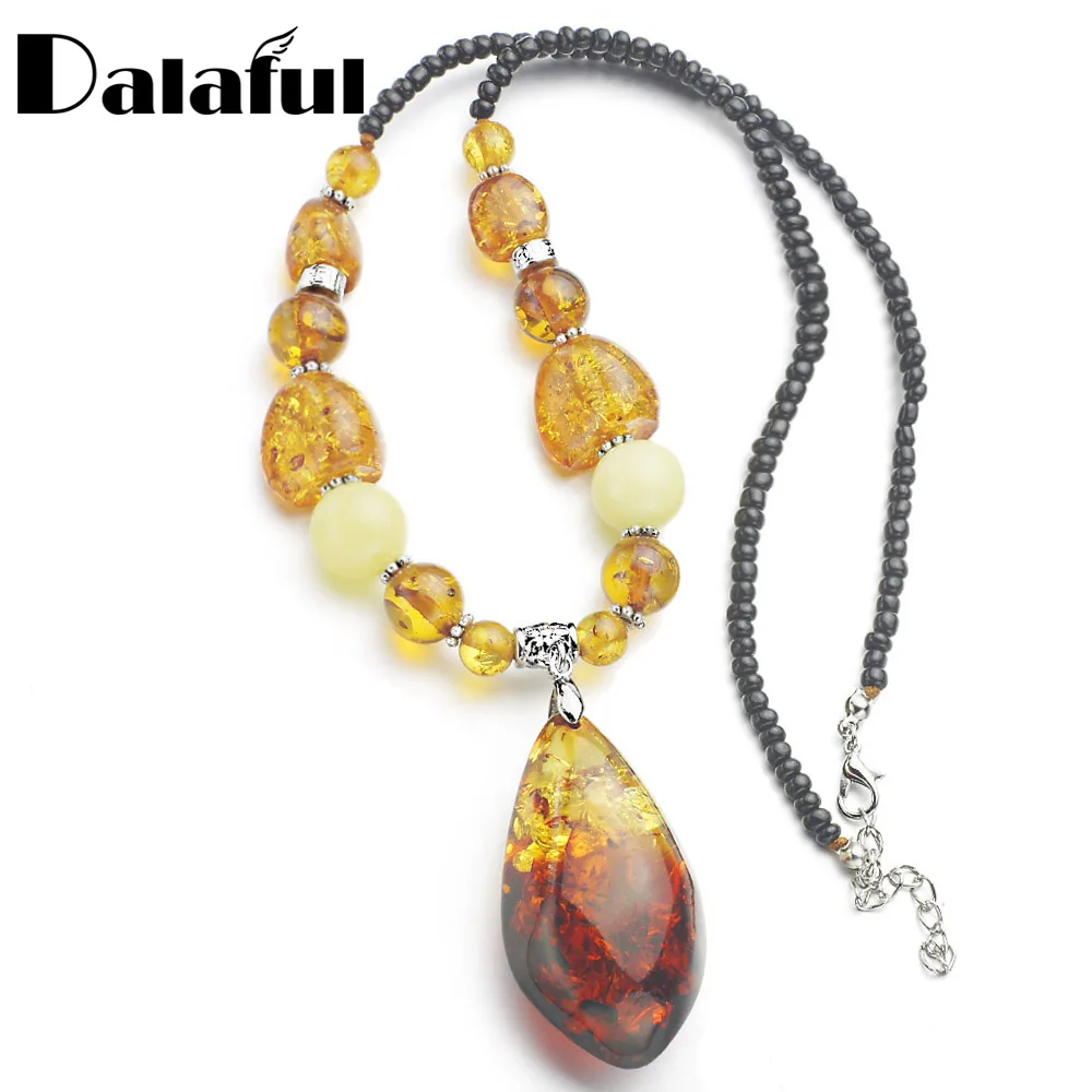 Beautiful Amazing Tear Drop Baltic Created Beads Chain Bib Pendant Necklace For Women Girls Statement L61101