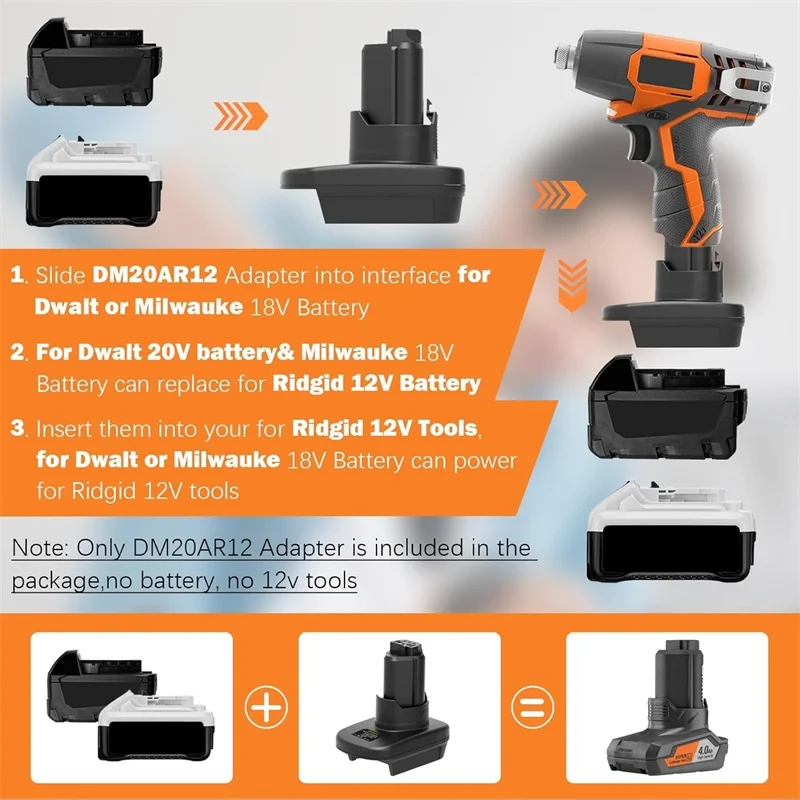 HAKSINKY DM18AR12 Battery Adapter for Milwaukee 18/20V Li-ion Batteries Converting To for Ridgid 12V Li-ion Battery Power Tools