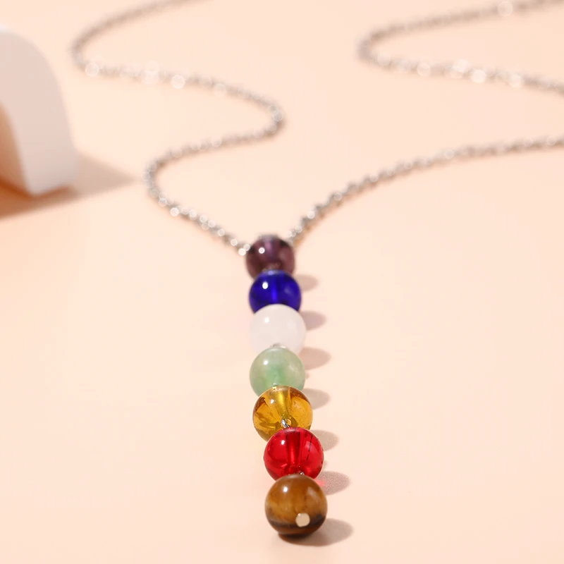 7 Chakra Beads Stone Pendant Necklace Women Yoga Healing Balancing Maxi Chakra Choker Bracelet Bijoux Femme Jewelry Set