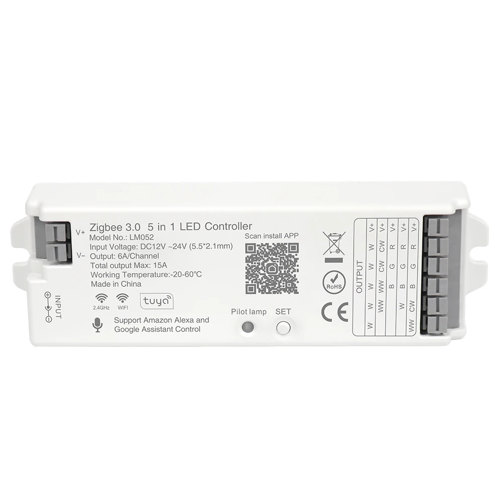 

Светодиодный контроллер 5-в-1 LM052 Tuya ZigBee 3.0 поддерживает монохромную светодиодную ленту CCT RGB RGBW RGBCT с ШИМ, пульт дистанционного управления 2,4G LM091