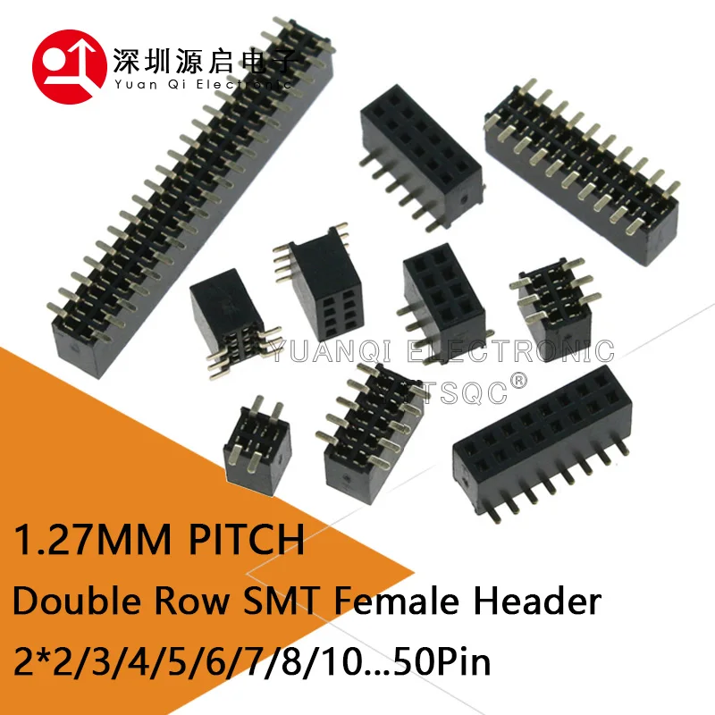 10PCS 1.27MM SMD Double Row Female Socket 2*2/3/4/5/6/7/8/9/10/12/16/20/40/ PIN Female Header Connector