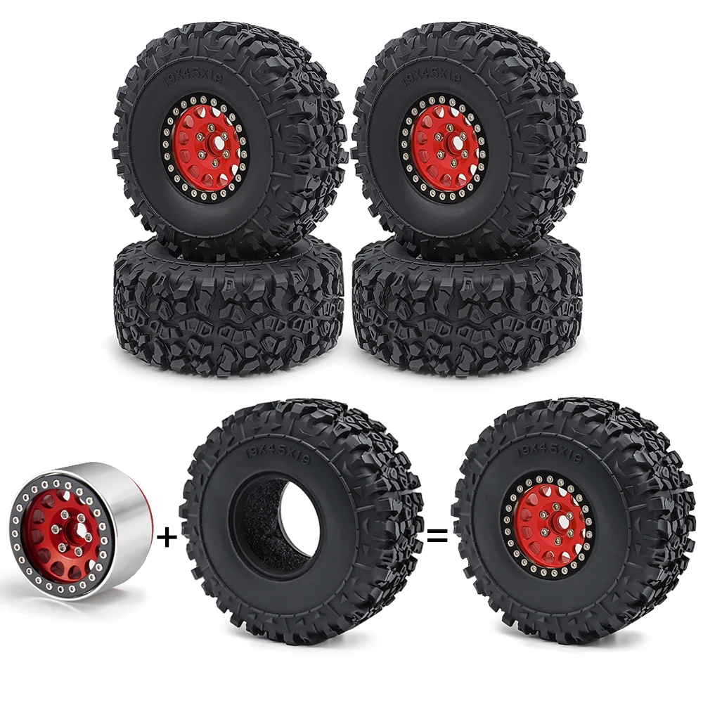 MIBIDAO 1.9 inch Beadlock Aluminum Alloy Wheel Rims w/ 114mm Rubber Tires for Axial SCX10 D90 TRX-4 CC01 1/10 RC Car Truck Parts