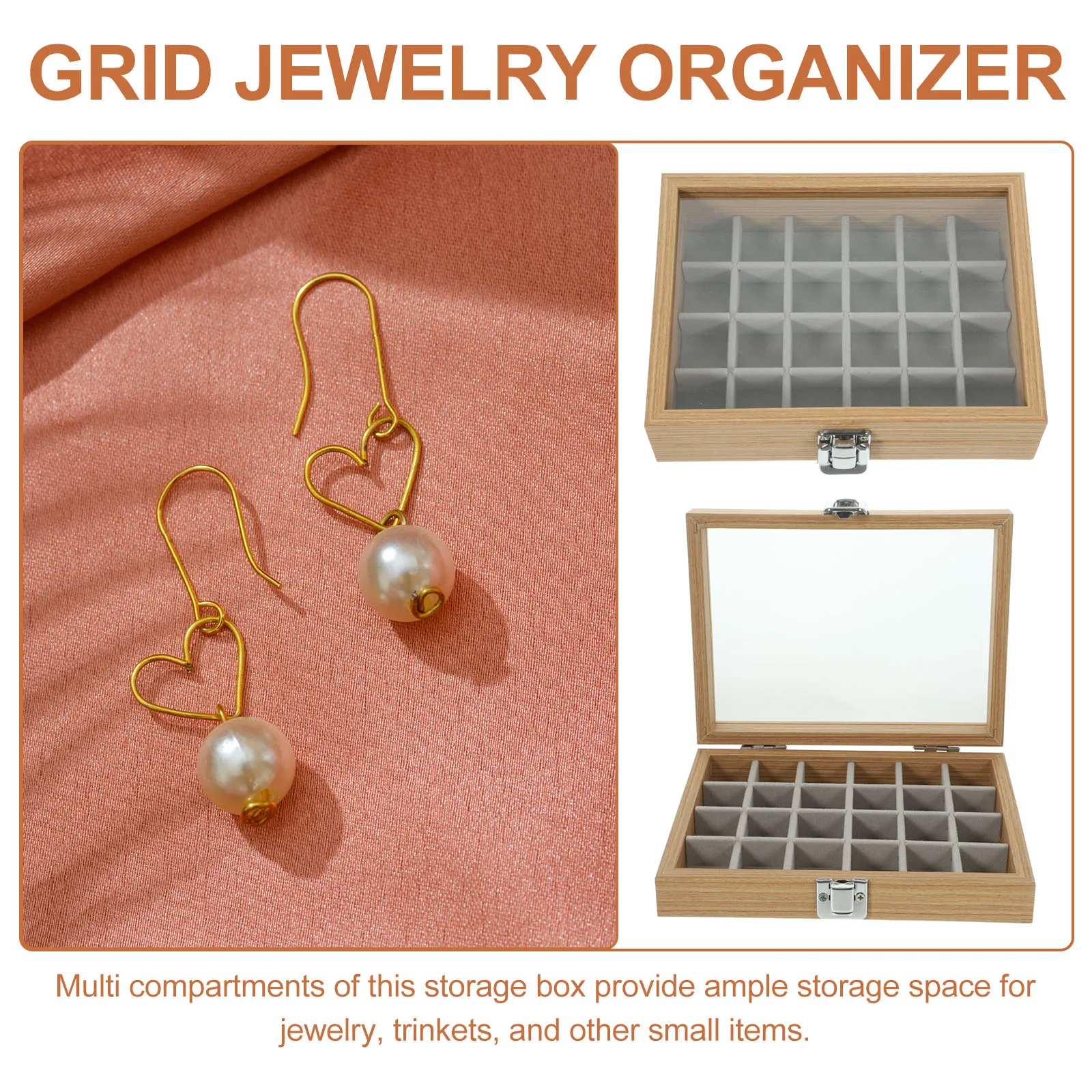 

Vintage Style Wooden Jewelry Storage Box Clear Lid Multi Grid Organizer Earrings Rings Trinkets Case Tray Holder Box