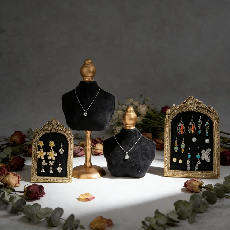 

Black & Gold Mannequin Neck Display Stand, Luxury Jewelry Holder for Necklace Showcase, Store Window & Counter Decor Prop