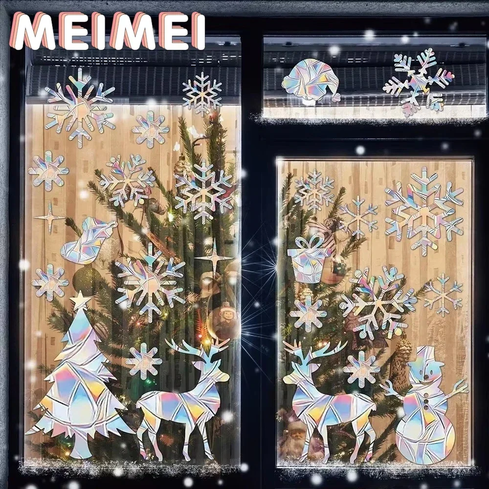 Electrostatic Adsorption Film Snowflake Snowman Christmas Decoration Window Sticker Colorful Anti-collision Reusable Glass Patch