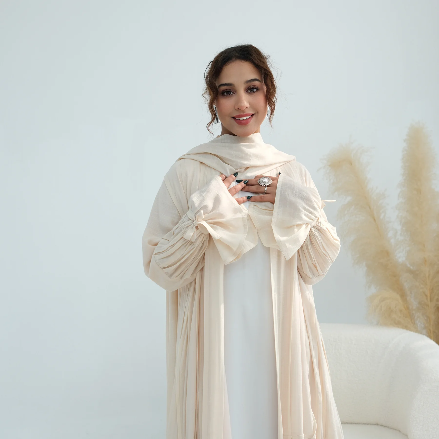 ชุดเดรสเปิดสำหรับผู้หญิงมุสลิมในเทศกาลอีด รอมฎอน ฮิญาบ ดูไบ อบายา ตุรกี คาฟตัน เคบายะ คิโมโน คาร์ดิแกน จาลาบียะ อิสลาม ชุดคลุมอาหรับ