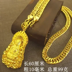 Gold 999 Necklace 24K Guan Gong Guanyin Pendant Chain Flaunting Domineering Boss Fashion Jewelry Gift for Men and Women AU750