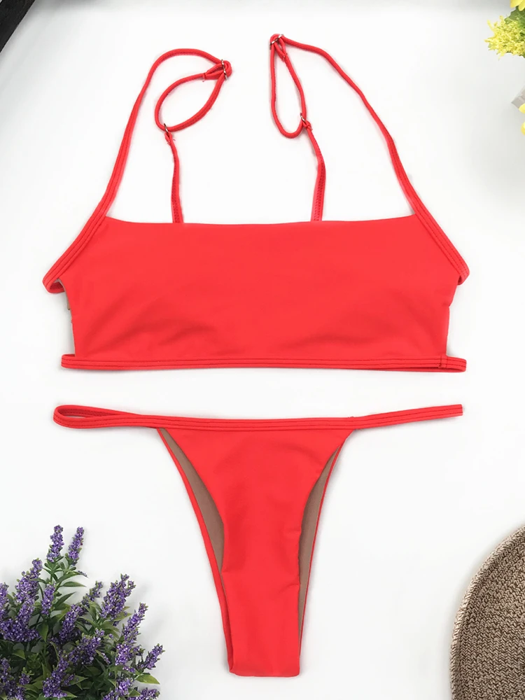 Maillot de bain sexy à rayures pour femmes, bustier tubulaire, culotte taille haute, ensemble deux pièces, dos nu, vêtements de plage brésiliens, été