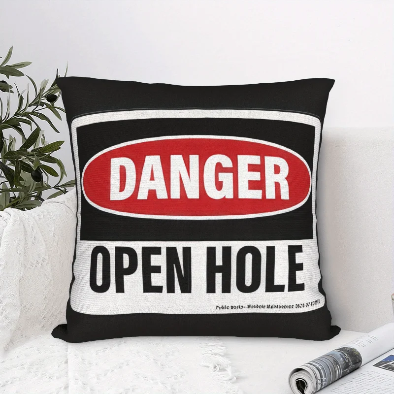 Funny Danger Open Hole Pillowcase Industrial Warning Sign Cushion Cover Novelty Humor Home Decor, Black Square Throw Pillow Case