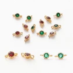 6pcs/lot 18K Gold Filled Clear Zircon Rhinestone Small Beads Pendants Double Holes Bracelet Connectors For DIY Jewelry Makings