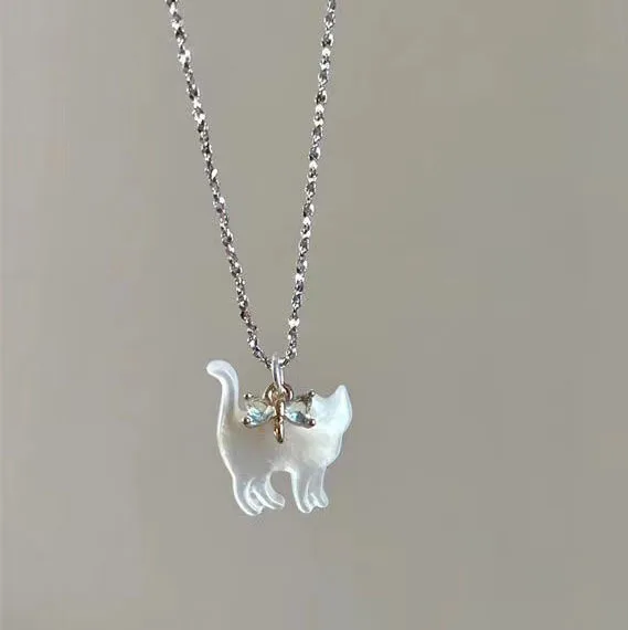 Cute Transparent Cat Rhinestone Pendant Necklace Silver Plated Chain Women Girls Fashion Collar Necklace Party Gift