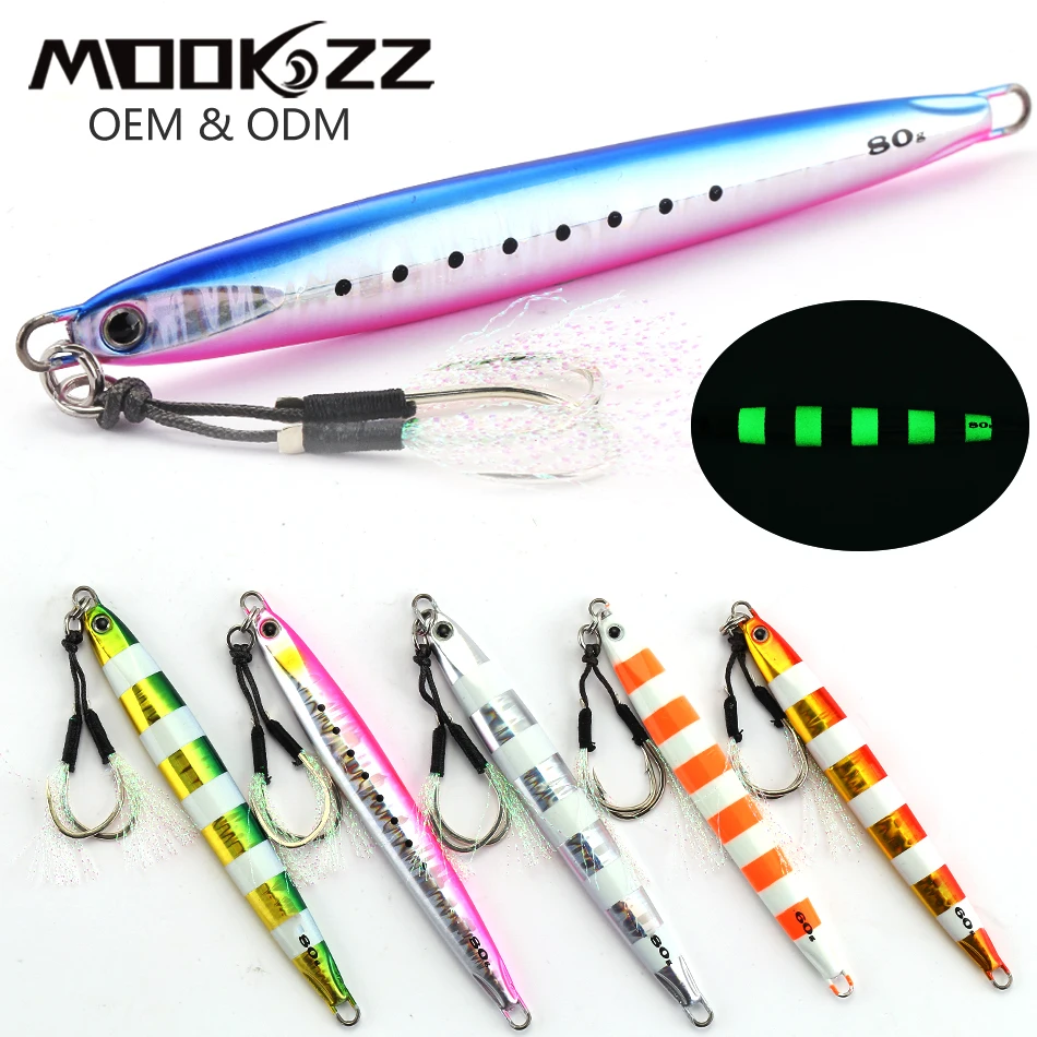 MOOKZZ Metal Jig Fishing Bait Speed Jinging 60g 80g 100g Artificial Hard bait jingging lures for sea fishing Fishing tackle