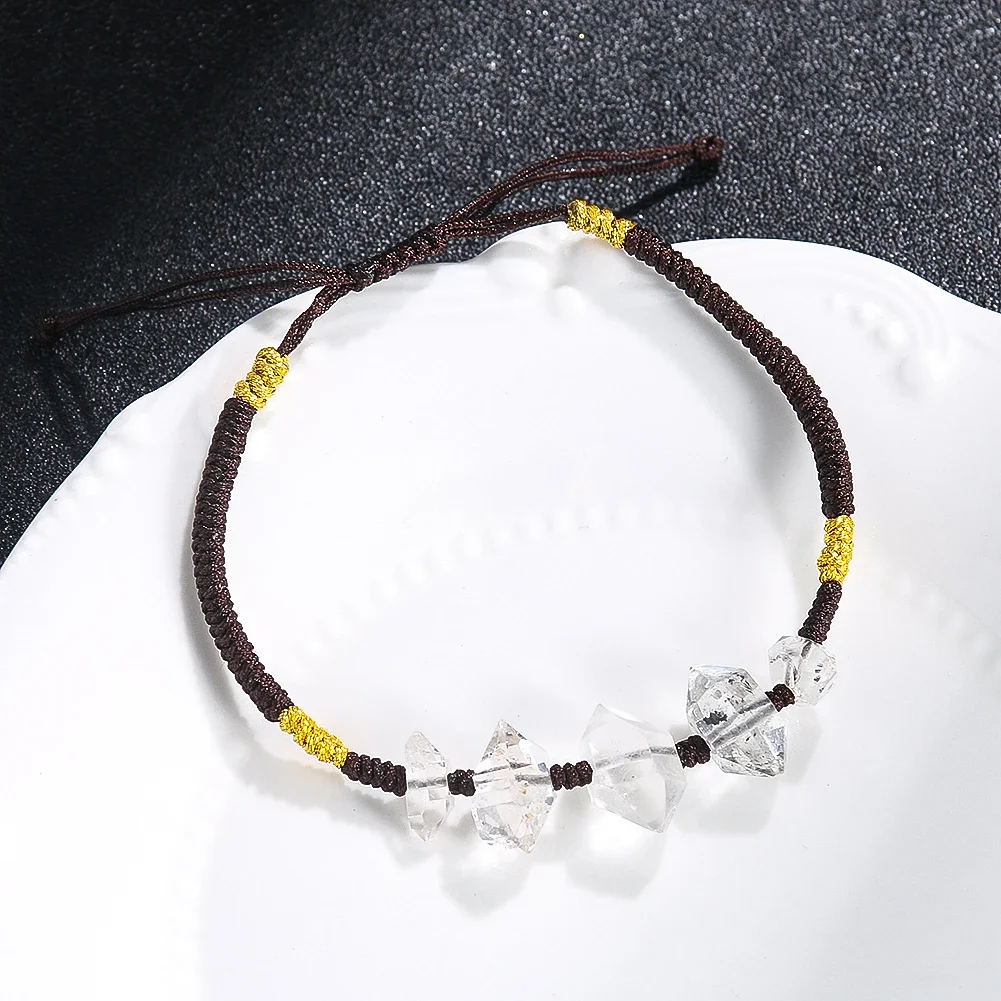 Natural Clear Crystal Beaded Bracelet Herkimer Double Pointed Raw Stone Jewelry for Women Gifts Lucky Sparkling Couple Bangles