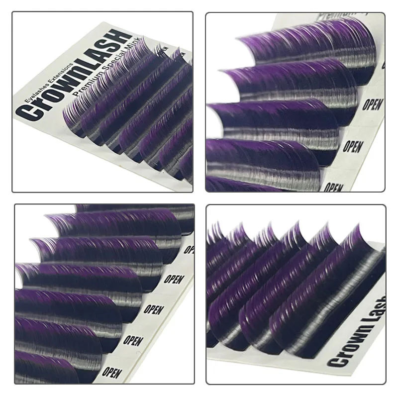 CrownLASH Dual Color Ombre Purple  C D 0.10 9-15mm Eyelashes Extensions Single Size Tray Free Shipping