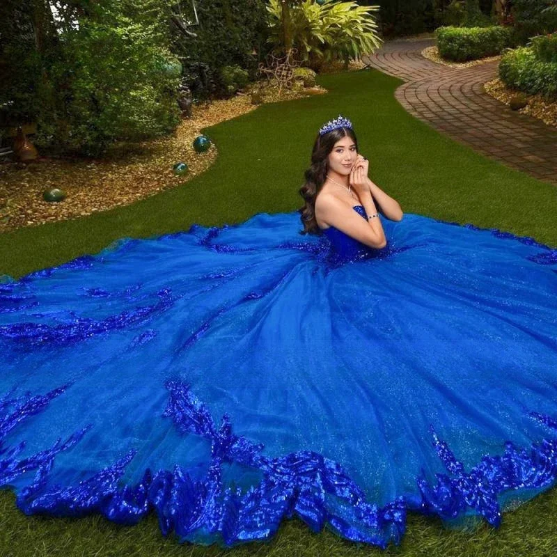 LIYYLHQ Royal Blue Quinceanera Dress Princess Sweetheart Ball Lace Sequins Appliques Sweet 15 16 Birthday Party Miss Gala