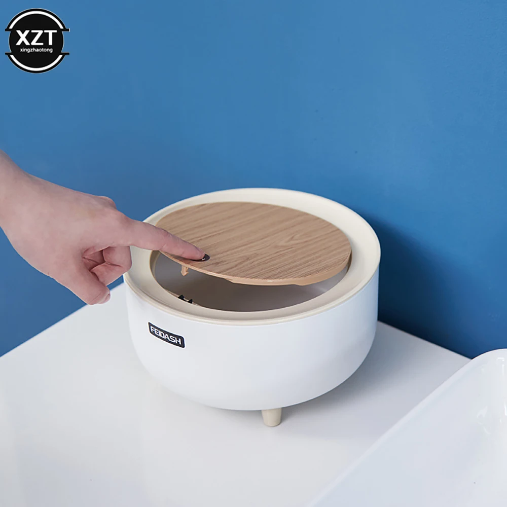 Mini Garbage Can Japanese Desktop Trash Can Simple Press Trash Storage Bin Cute Round Trash Can Kitchen Dustbin Table Trash Bin