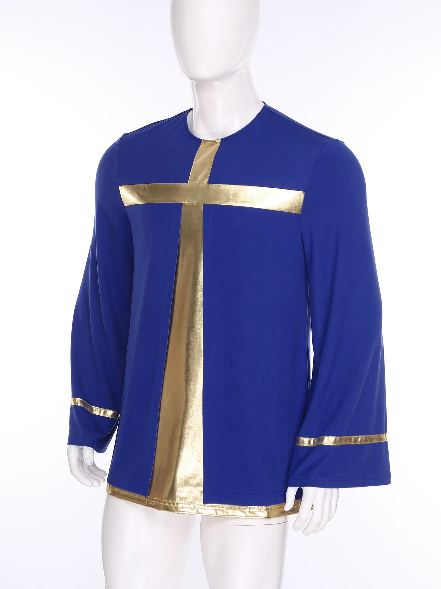 Traje de baile de adoración de alabanza litúrgica para hombre, jersey de manga larga, camisa tipo túnica, pantalones de pierna ancha, conjunto para actuación de coro de iglesia