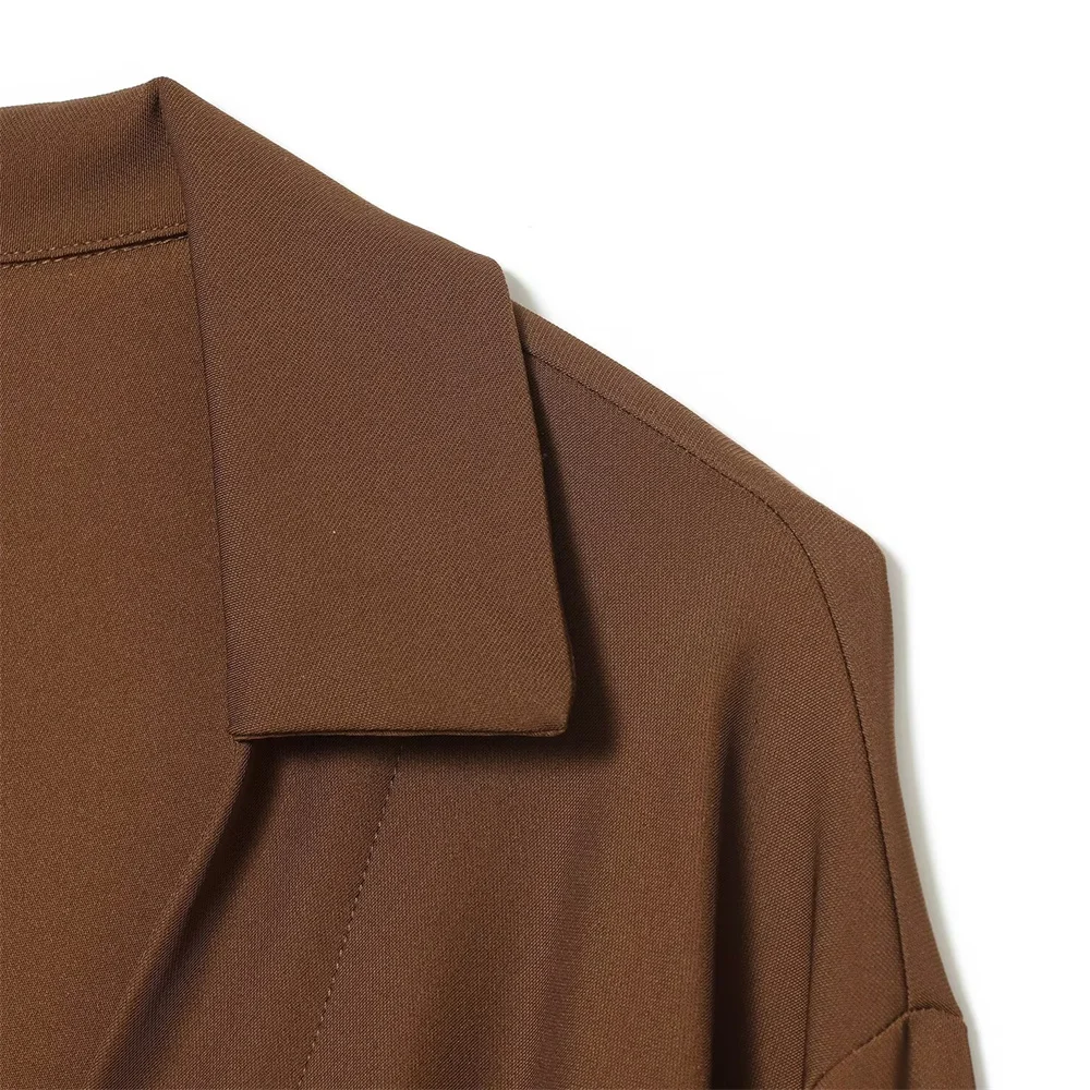 Autumn and Winter New Women's Clothing Style Solid Color Simple and Versatile Long Sleeve Double breasted Folded Top