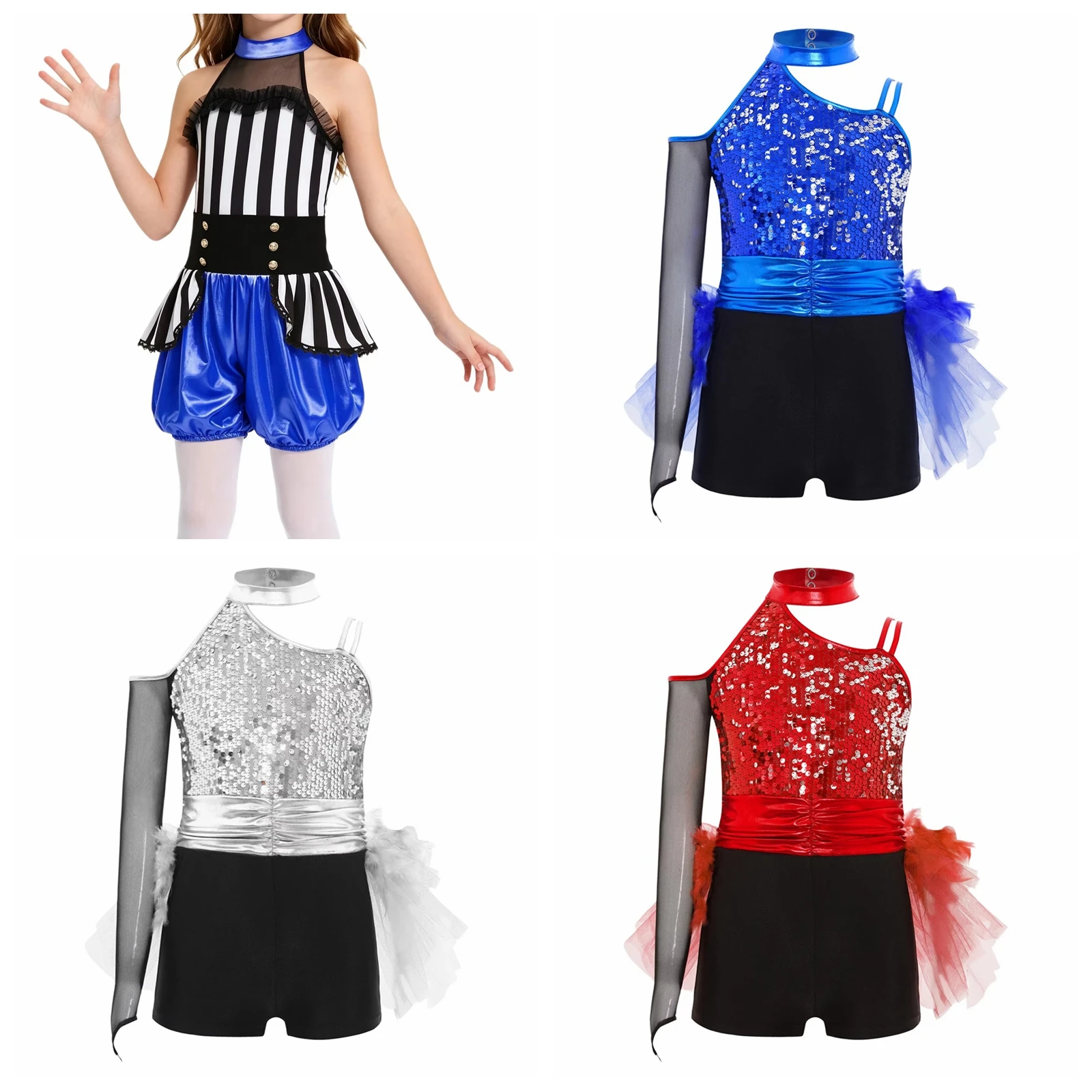 Children Striped Ballet Dance Leotard Girls Circus Outfits Party Unitard Kids Ringmaster Jumpsuit Romper Performance Costume