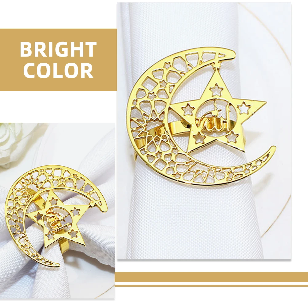 

6pcs Moon Star Napkin Rings Elegant Table Decor Metal Holder Ramadan Eid Party Supplies Lightweight Sturdy Design