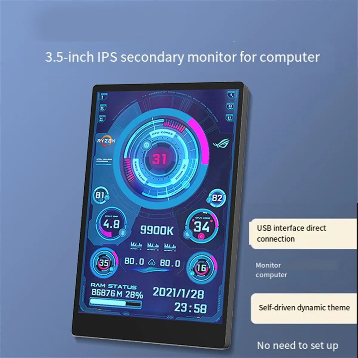A99X 3.5 Inch IPS Type C Secondary Screen for Computer CPU GPU RAM HDD Display 320x480 USB LCD Monitor Freely Win10 11