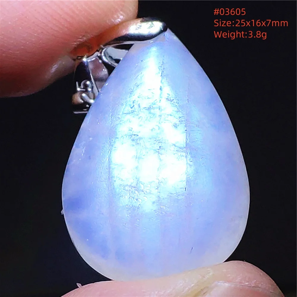 Batu Bulan alami liontin wanita cahaya biru batu akik batu permata bulan bening bulat donat hadiah kristal 21x8mm perhiasan AAAAA