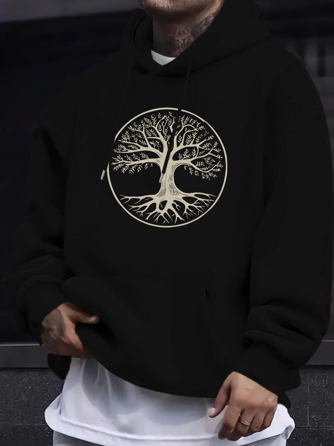 

Top Pick 2025 Men's Tree of Life Hoodie - Kangaroo Pocket, Stretchy, Spring-Autumn