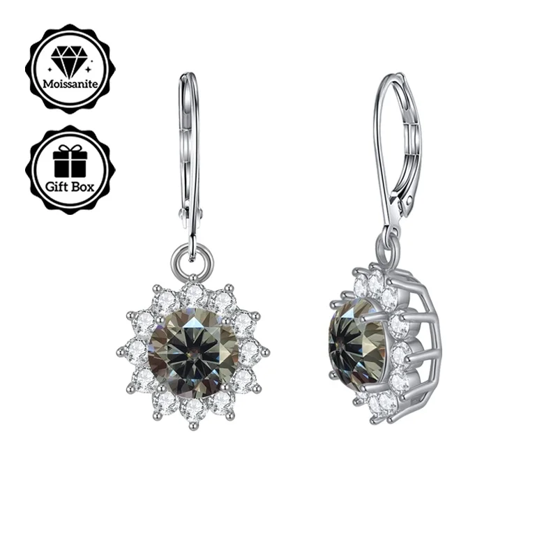 LAMVOICE Schmuck für Damen/Ohrringe mit 4-Karat-Moissanit, hypoallergener Hakenohrring, Weihnachtsgeschenk für hochwertigen Schmuck