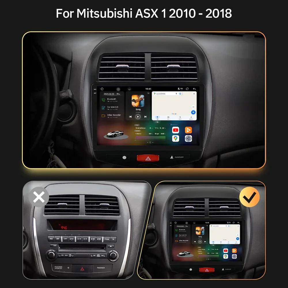 Eunavi 2Din Car Radio Android 13 For Mitsubishi ASX 1 2010-2018 Car Multimedia GPS 4G Carplay Smart Screen