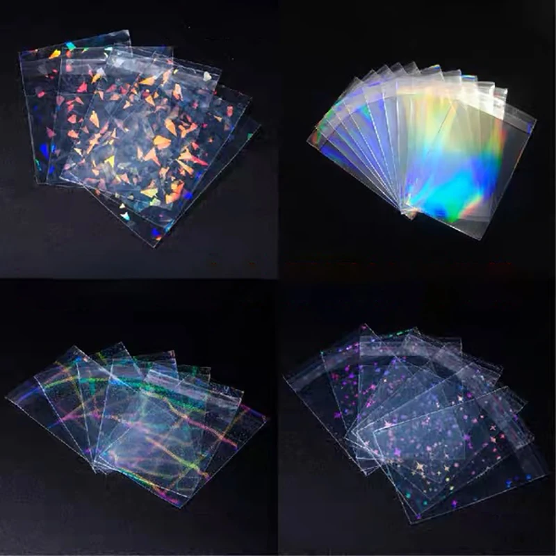 50pcs/pack Mini Laser Self-adhesive Bag OPP Dustproof Storage Hologram Envelope Plastic Bag