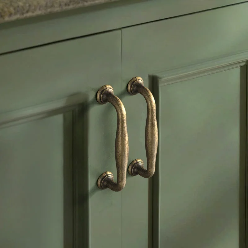 

2PCS antique copper wardrobe door handle solid gold bronze retro handle made old drawer dresser handle