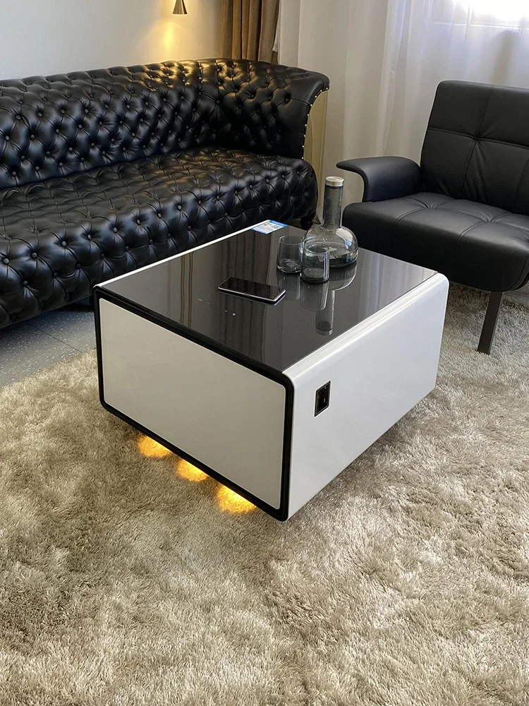 

Modern white smart small coffee table with refrigerator integrated living room household small apartment small