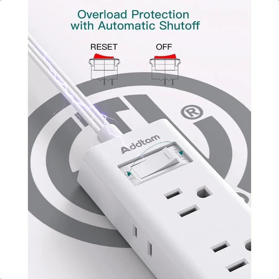 Entrada de crucero Regleta de enchufe plano Addtam Cable de extensión ultraplano de 5 pies con extensor de 6 salidas Sin protector contra sobretensiones para Cruis