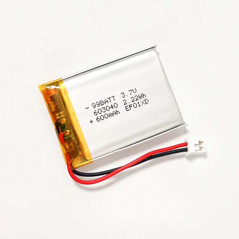 3.7V 600mAh 603040 Polymer Lithium Ion Rechargeable Battery for GPS LED Light Massager Bluetooth Speaker Toy Selfie Stick Fan
