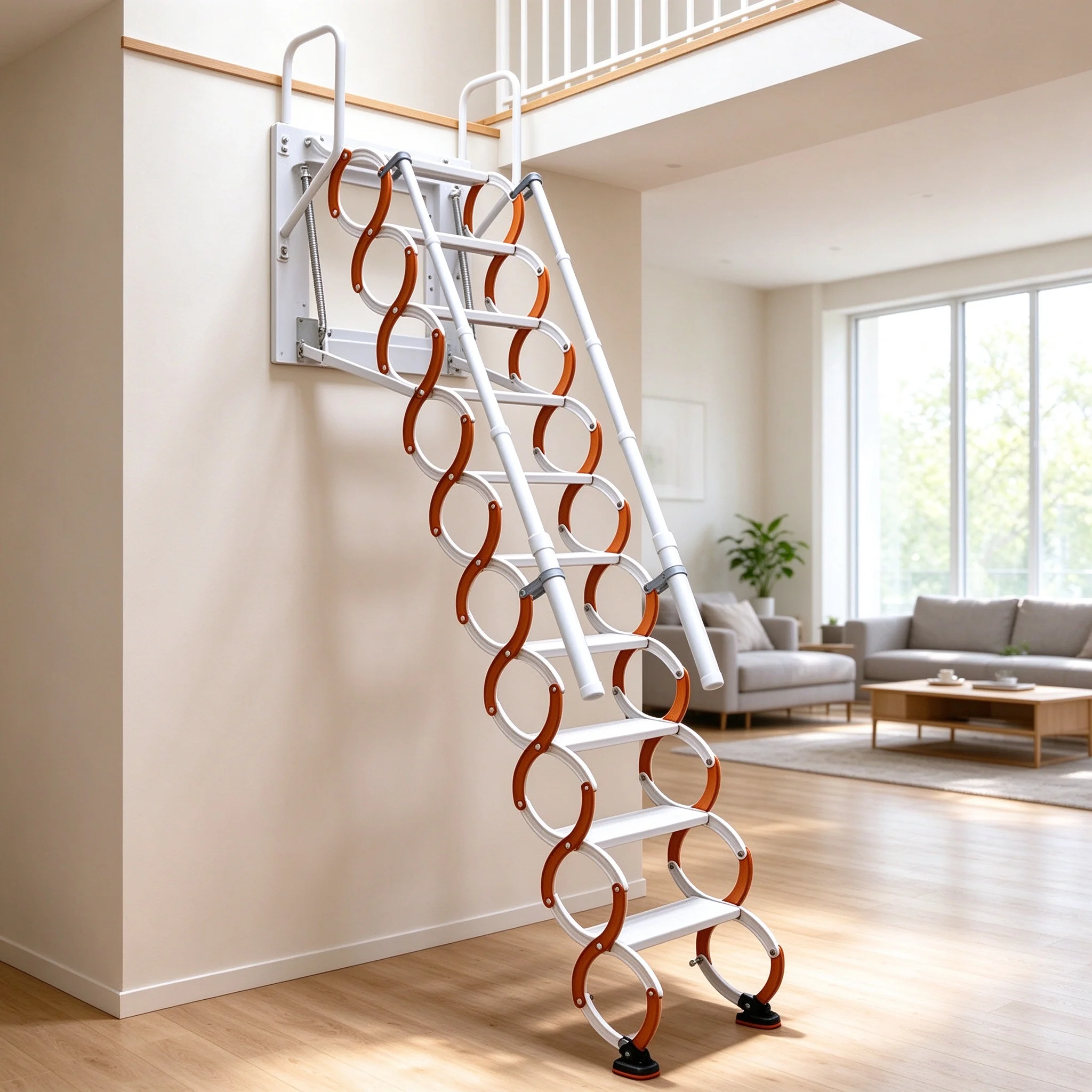 Hot Sale Modern Safe Load Bearing Wall Mount Carbon Steel Retractable Extension Ladders Attic Step Ladder Easy Install