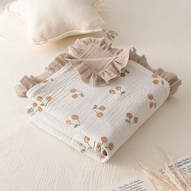 

Детское двухслойное одеяло с рюшами 80x110 см, мягкое моющееся тонкое одеяло, легкое постельное белье для младенцев, пустая детская коляска