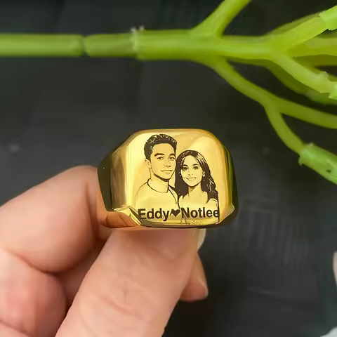 Stainless Steel Jewelry anillos Rings for Man Woman Custom Text Photo Logo Laser Engraved Portrait Black Silver Color Ring Gift